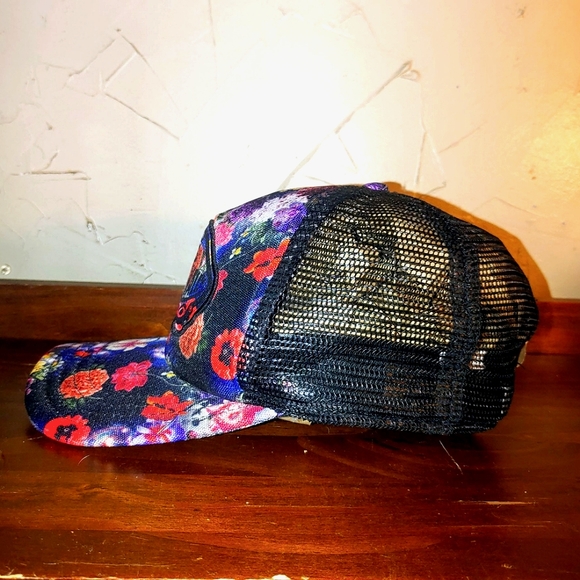 VANS "Galaxy Floral" Black Mesh Flowers Logo Patch Snapback Trucker Baseball Hat - Picture 3 of 15
